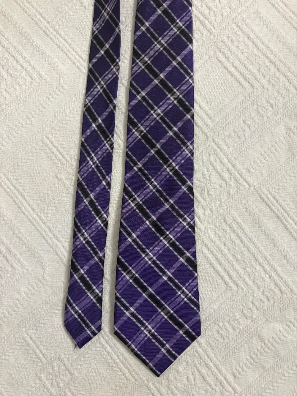 American Living Purple Plaid 100% Silk Handmade Men's Necktie